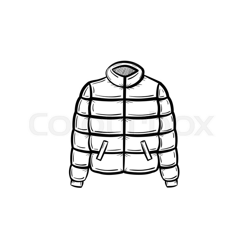 800x800 Vector Hand Drawn Down Feather Jacket Outline Doodle Icon. Down - Jacket Sketch