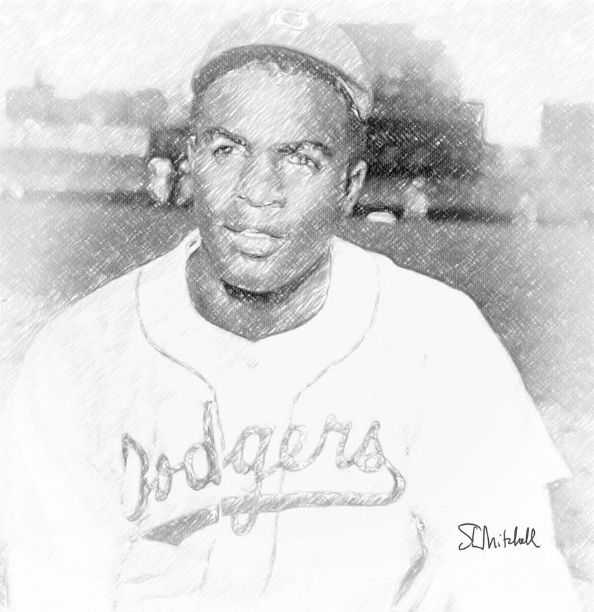 864x891 Jackie Robinson Drawing By Stephen Mitchell - Jackie Robinson Sketch