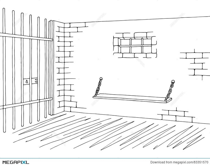 800x630 Prison Jail Interior Graphic Black White Sketch Illustration - Jail Sketch