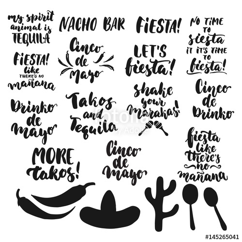 500x500 Cinco De Mayo Mexican Greeting Elements Set. Vector Illustration - Jalapeno Sketch