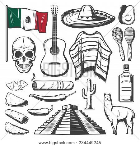 450x470 Cinco De Mayo Sketch Set Of Mexican Holiday Festive Symbols. Latin - Jalapeno Sketch