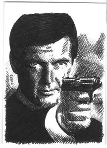 216x300 Aceo Sketch Card Roger Moore As James Bond 007 Ebay - James Bond Sketch