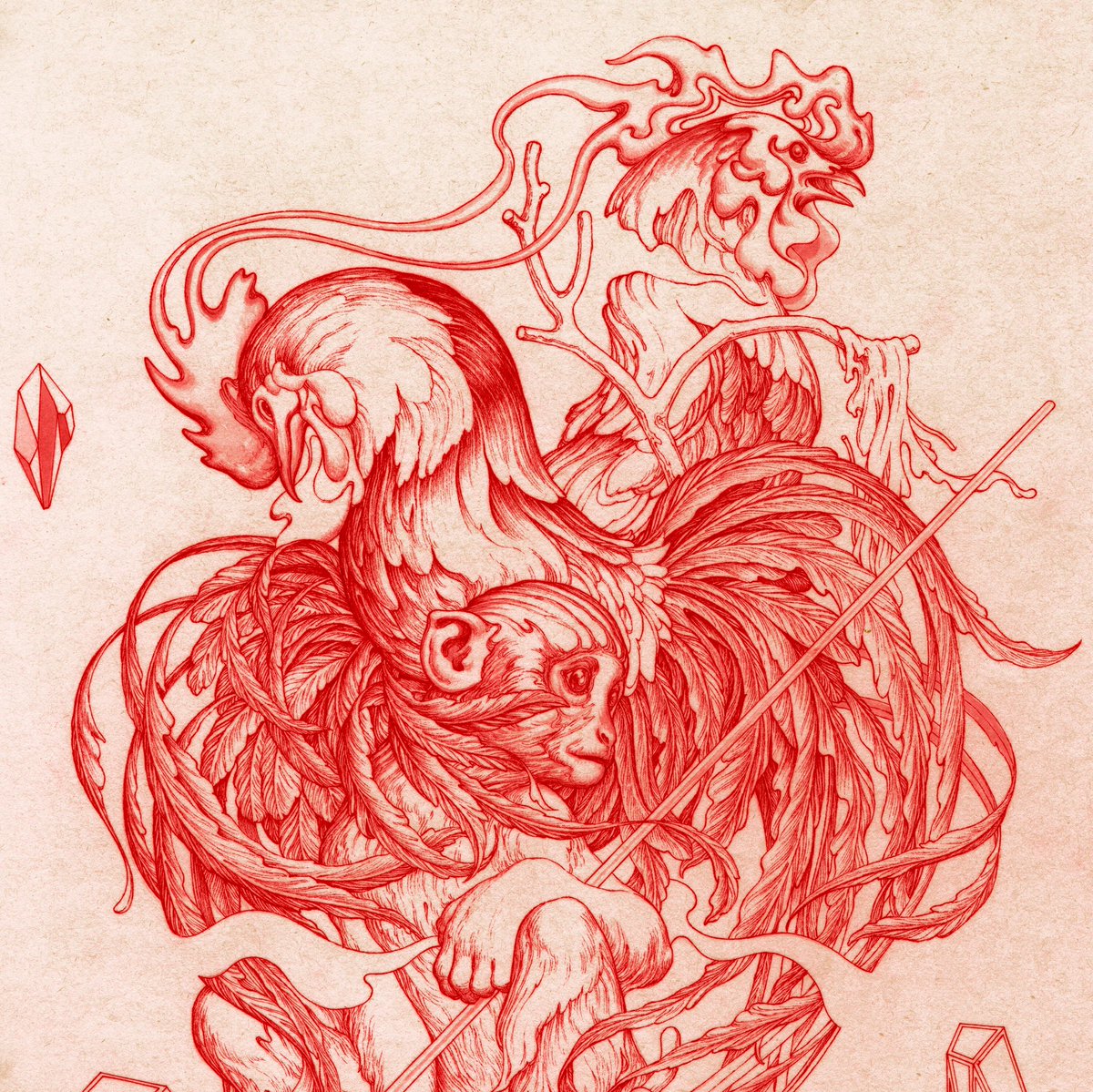 1200x1199 James Jean On Twitter Hello Rooster, Goodbye Monkey - James Jean Sketch