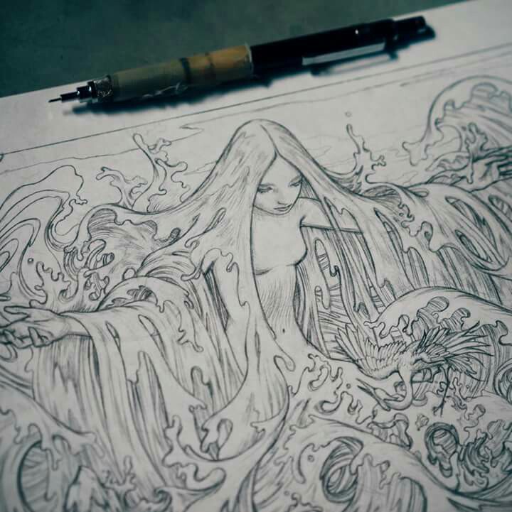 720x721 Drawn Wave James Jean - James Jean Sketch