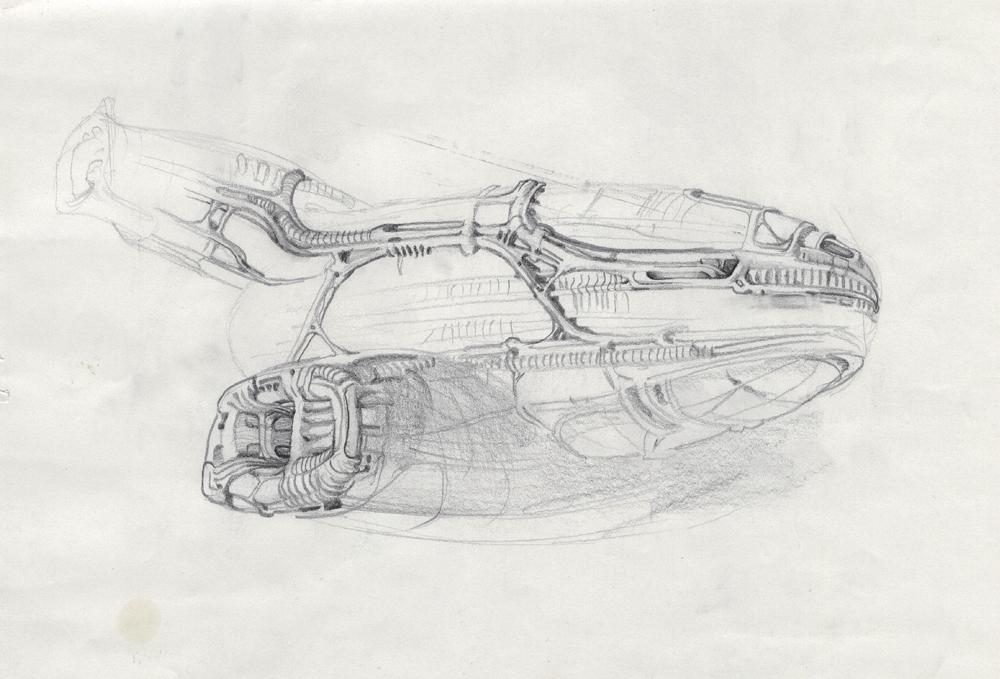 1000x679 James Cameron Hand Drawn Sketch Of Derelict Ship From Aliens - James Sketch