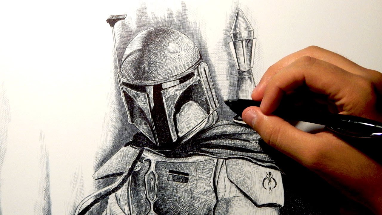 1280x720 Boba Fett Drawing (Star Wars) Ballpoint Pen - Jango Fett Sketch