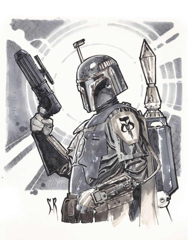 628x800 Boba Fett Sketch ( Brush Style ) Comic Art Stephane Roux Star - Jango Fett Sketch