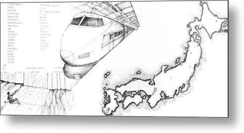 492x269 5.1.japan Map Of Country With Bullet Train Metal Print By Charlie - Japan Map Sketch