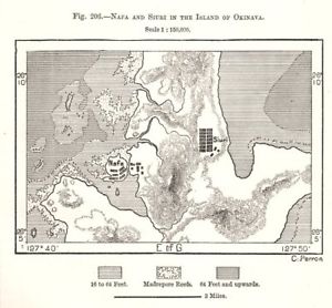 300x278 Naha And Shuri, Okinawa Island. Japan. Sketch Map 1885 Old Antique - Japan Map Sketch