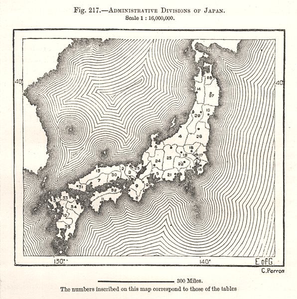 596x600 Administrative Divisions Of Japan. Sketch Map 1885 Old Antique - Japan Map Sketch