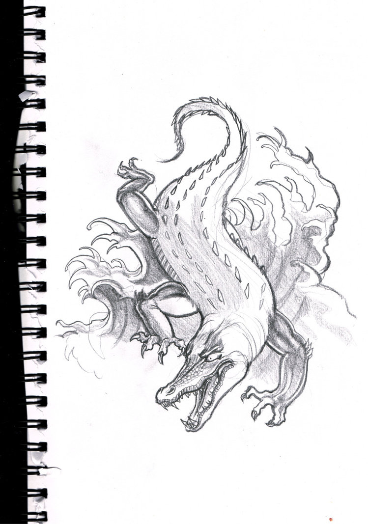 749x1067 Japanese Crocodile Tattoo Sketch By Unmei Wo Hayamete - Japan Tattoo Sketch
