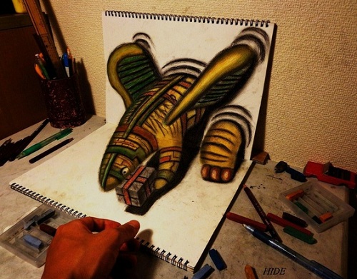 500x391 Japanese Artist Sketches 3d Optical Illusion Artworks In Pencil - Japanese Art Sketches