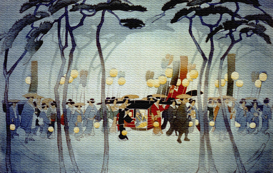 900x571 Festival With Lanterns Vintage Japanese Art Drawing By Just Eclectic - Japanese Art Sketches