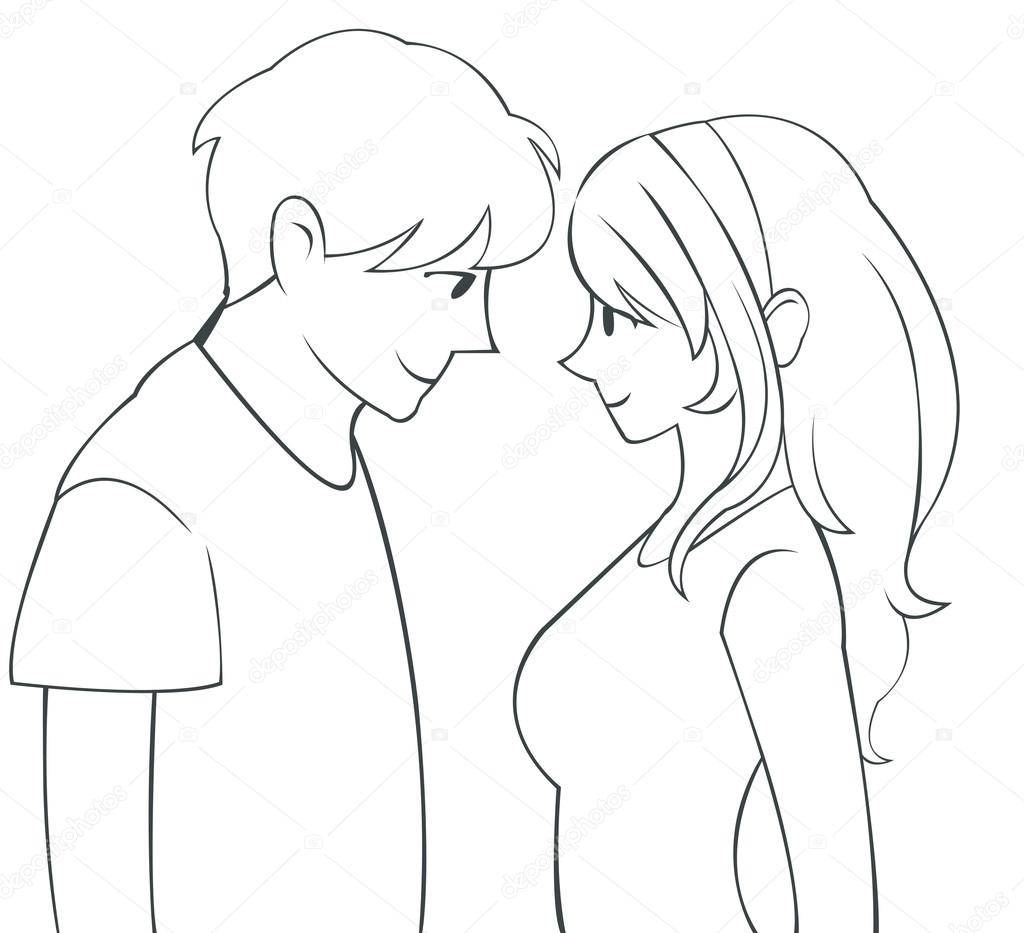 1024x933 Cute Love Couple Cartoon Line Drawing Pencil Sketch Of Cute - Japanese Cartoon Sketch
