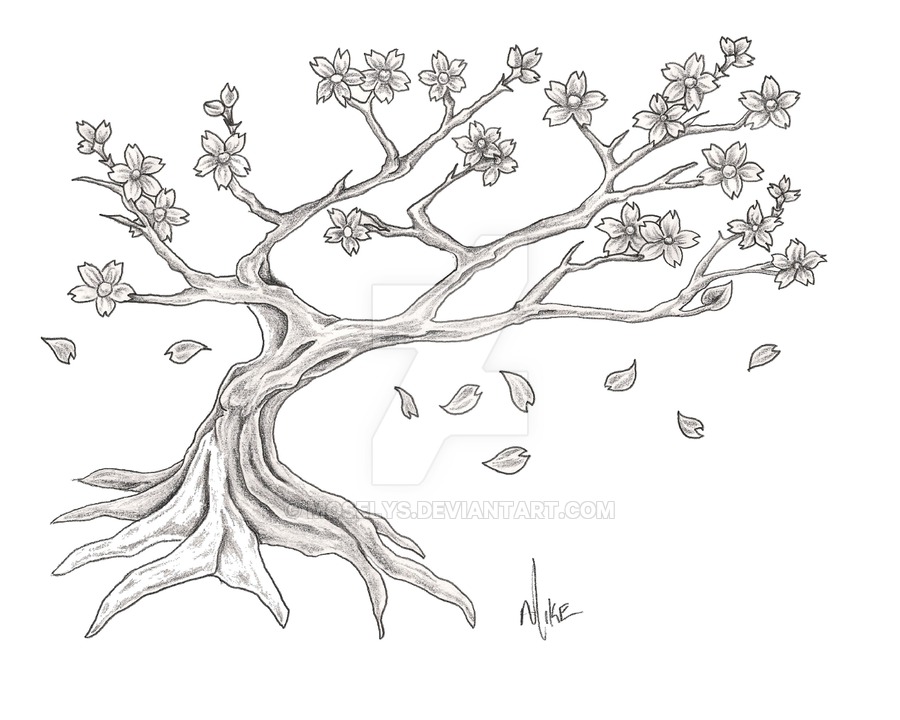 Japanese Cherry Blossom Tree Drawing Black And White - roxpinkblue