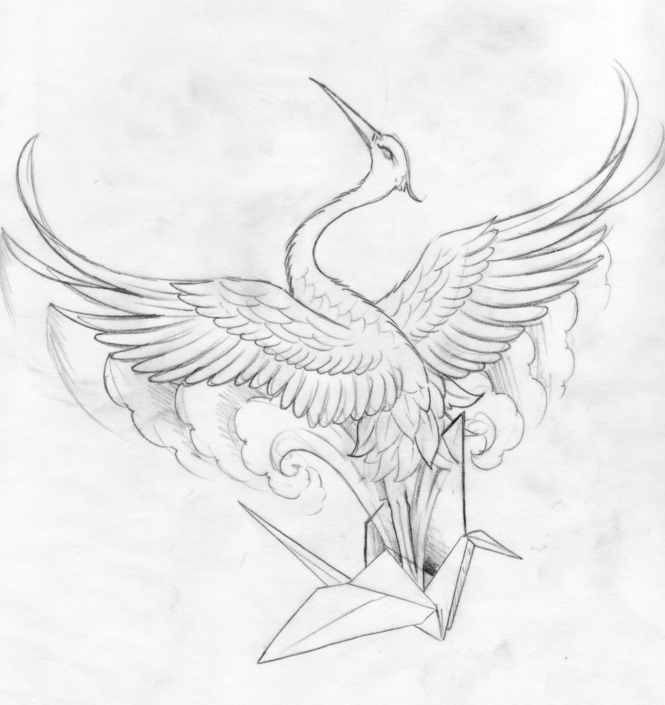 965x1024 Japanese Crane Tattoo - Japanese Crane Sketch