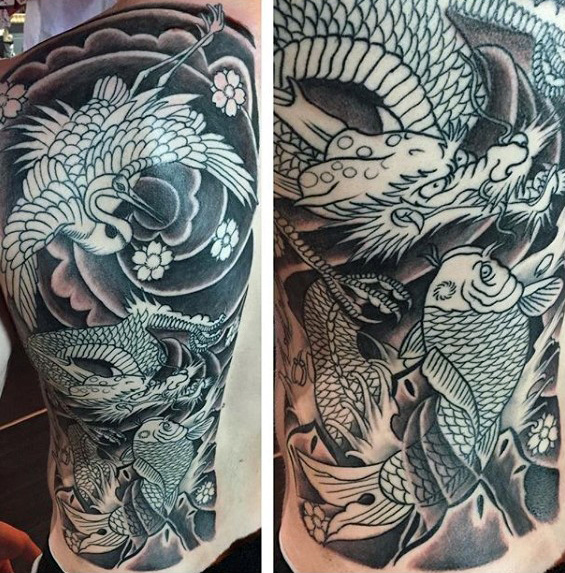 565x573 40 Japanese Crane Tattoo Designs For Men - Japanese Crane Sketch