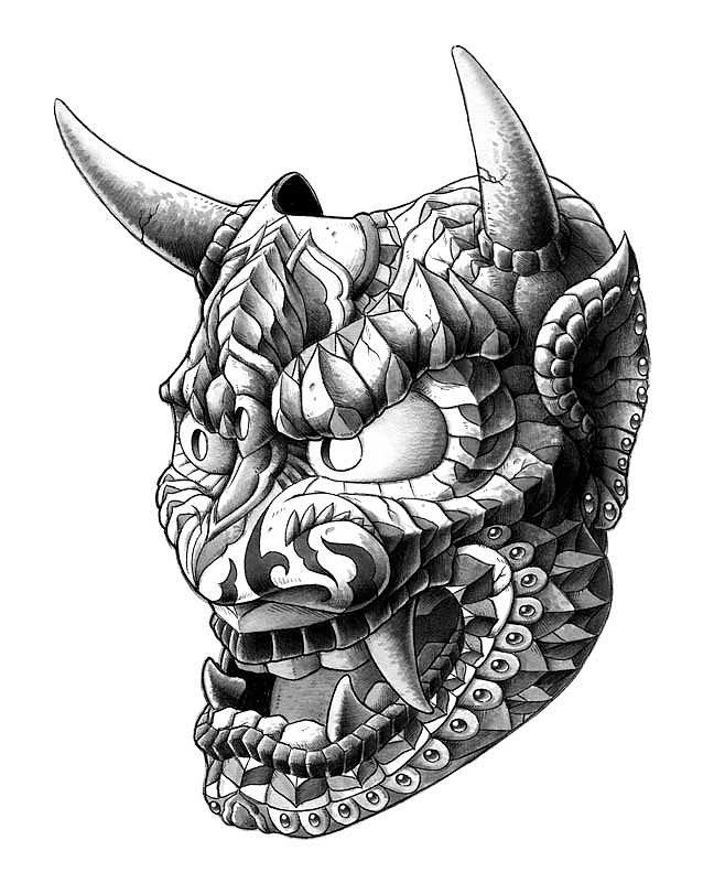 648x801 Bioworkz Japanese Demon Mask V1 (Original Artwork) - Japanese Demon Sketch