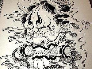 300x225 Hannya Japanese Female Demon. Tattoo Design Sketch Tattoos - Japanese Demon Sketch