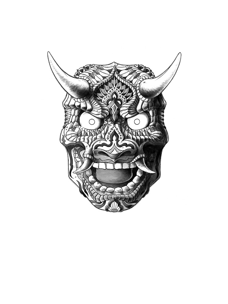750x1000 Japanese Demon Mask V2 Graphic T Shirt By Bioworkz Redbubble - Japanese Demon Sketch