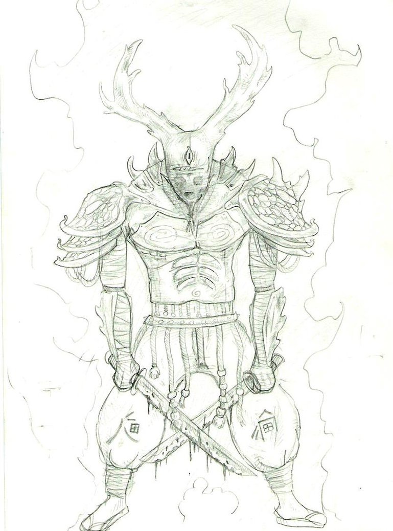 769x1038 Japanese Demon Warrior By Doc Cthulu - Japanese Demon Sketch