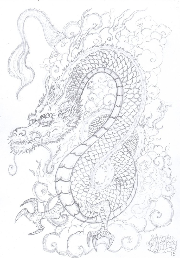748x1068 Japanese Dragon Sketch Wip By Tenshiflyers - Japanese Dragon Sketch