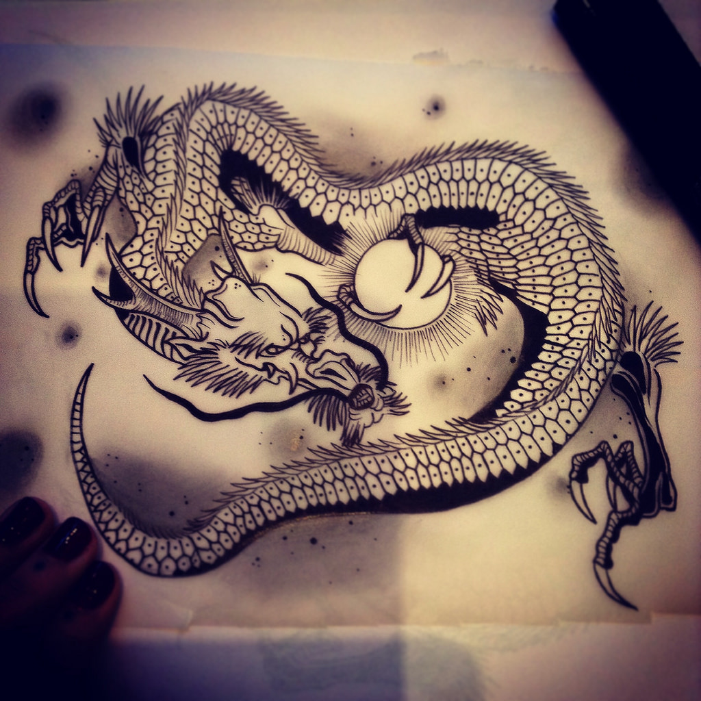 1024x1024 Japanese Dragon Sketch Cherri Andrews Custom Tattoo - Japanese Dragon Sketch