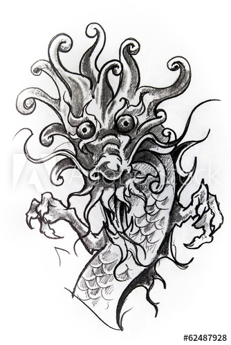 334x500 Japanese Dragon Sketch Of Tattoo - Japanese Dragon Sketch