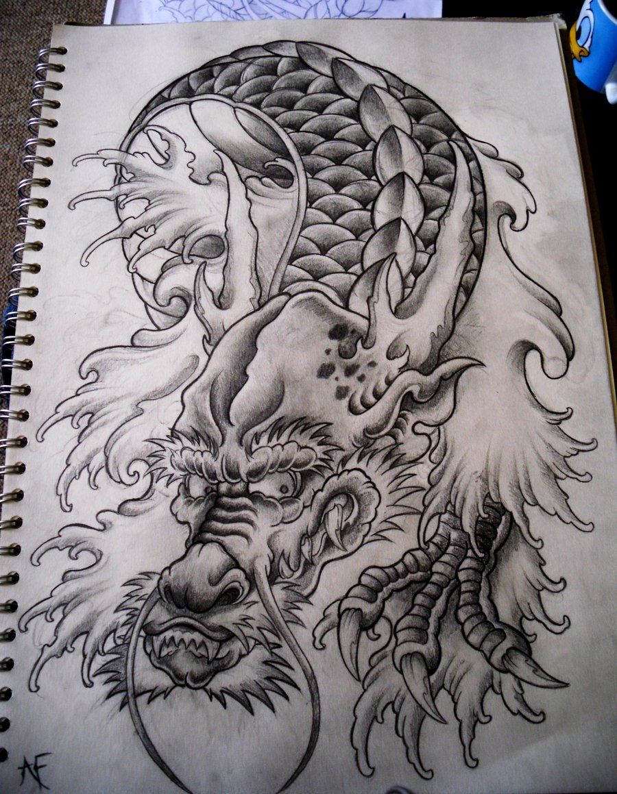 900x1159 Japanese Dragon By On @ - Japanese Dragon Tattoo Sketch