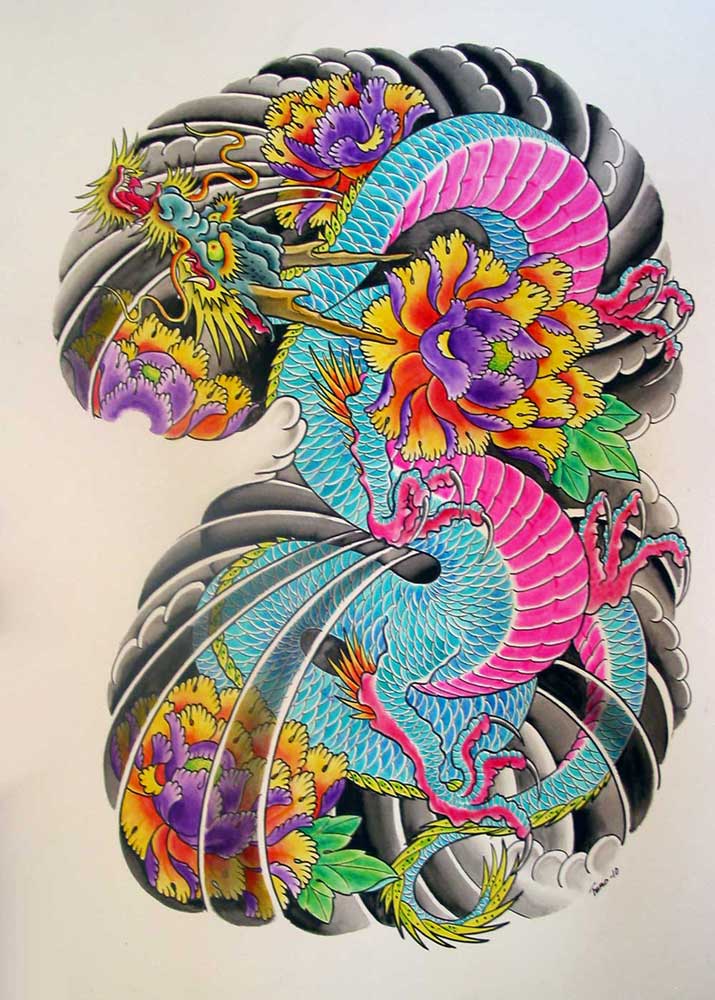 715x1000 Awesome Colored Japanese Dragon Tattoo Design - Japanese Dragon Tattoo Sketch