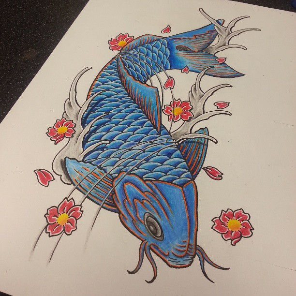 612x612 Tattoo - Japanese Fish Sketch