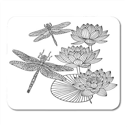 425x425 Boszina Mouse Pads Japanese Black Lotus Doodle With - Japanese Flower Sketch