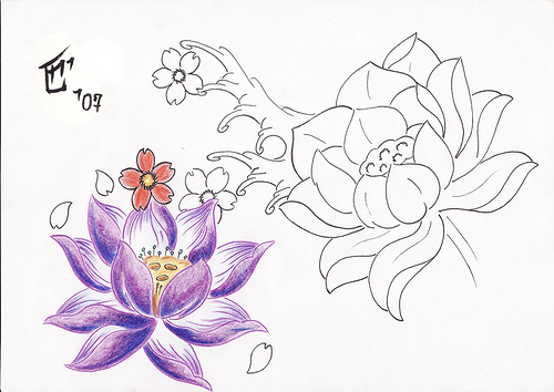 Lotus Cherry Blossom Japanese Flower Tattoo - tattoo design