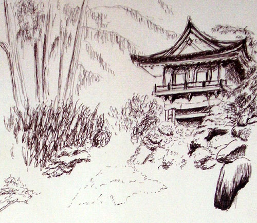 500x434 Wde 4th March Japanese Tea Garden And Peppers Sketch Wip Mi - Japanese Garden Sketch