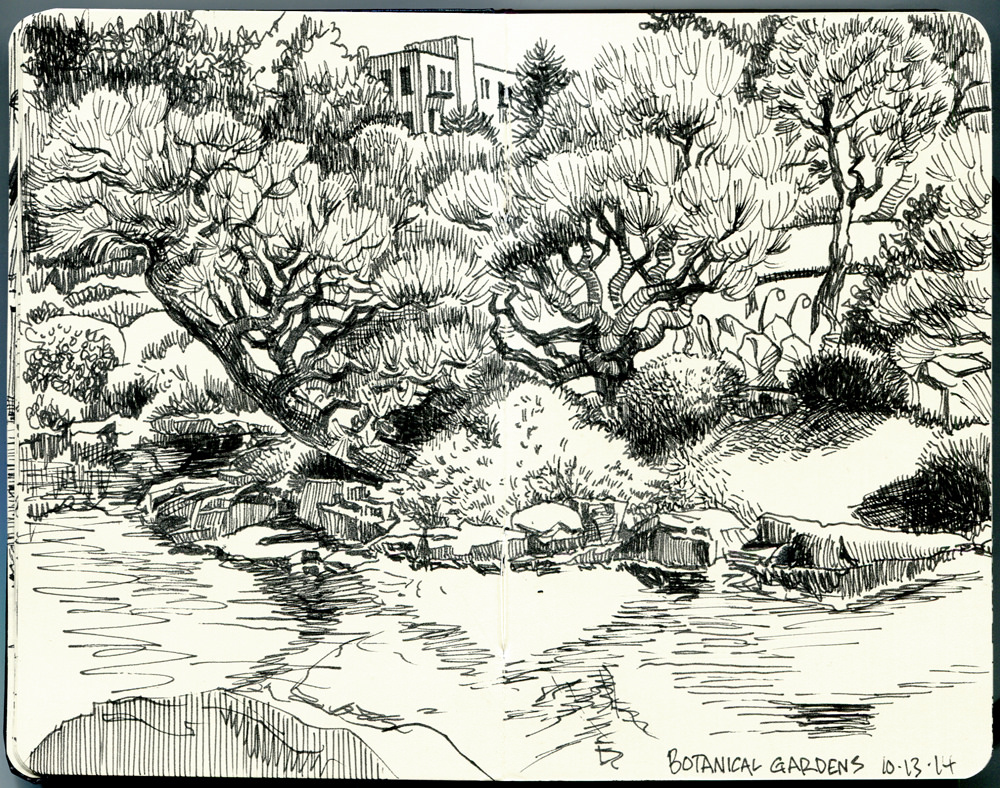 1000x788 Japanese Garden, Denver Botanical Gardens Fountain Pen - Japanese Garden Sketch