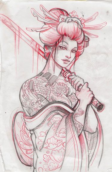 374x576 Japanese Geisha Sketch - Japanese Geisha Sketch