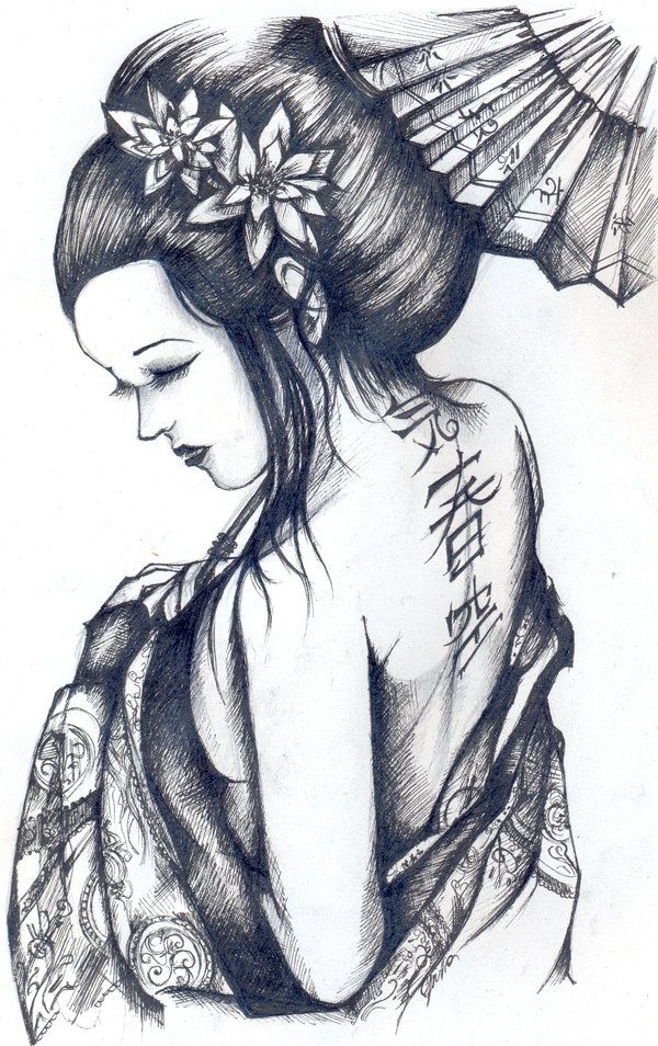 600x954 Geisha Sketch - Japanese Geisha Sketch