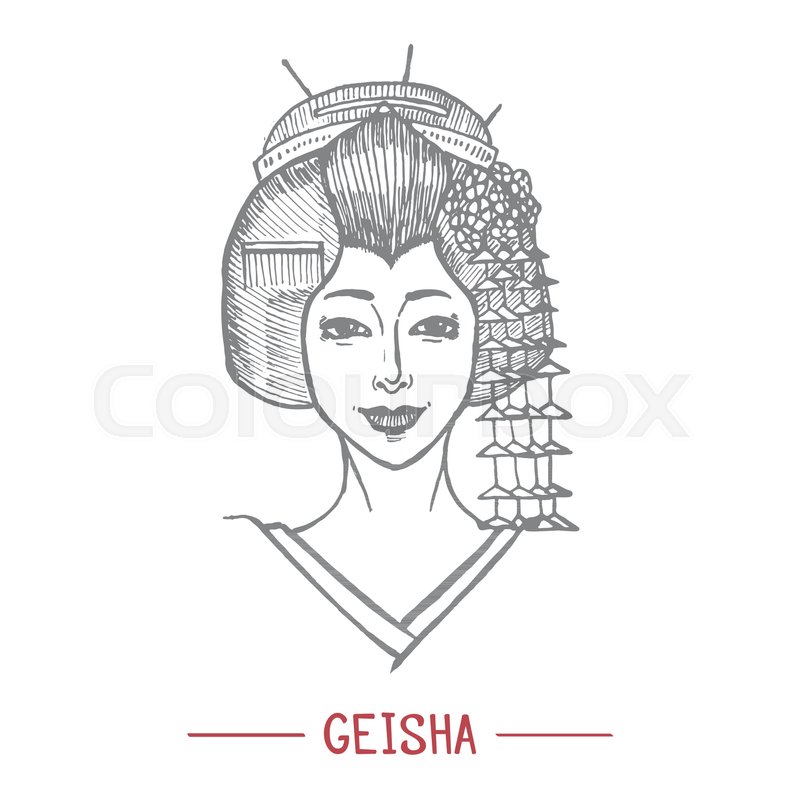 800x800 Geisha. Japanese Girl In Hand Drawn Style For Surface Design - Japanese Girl Sketch