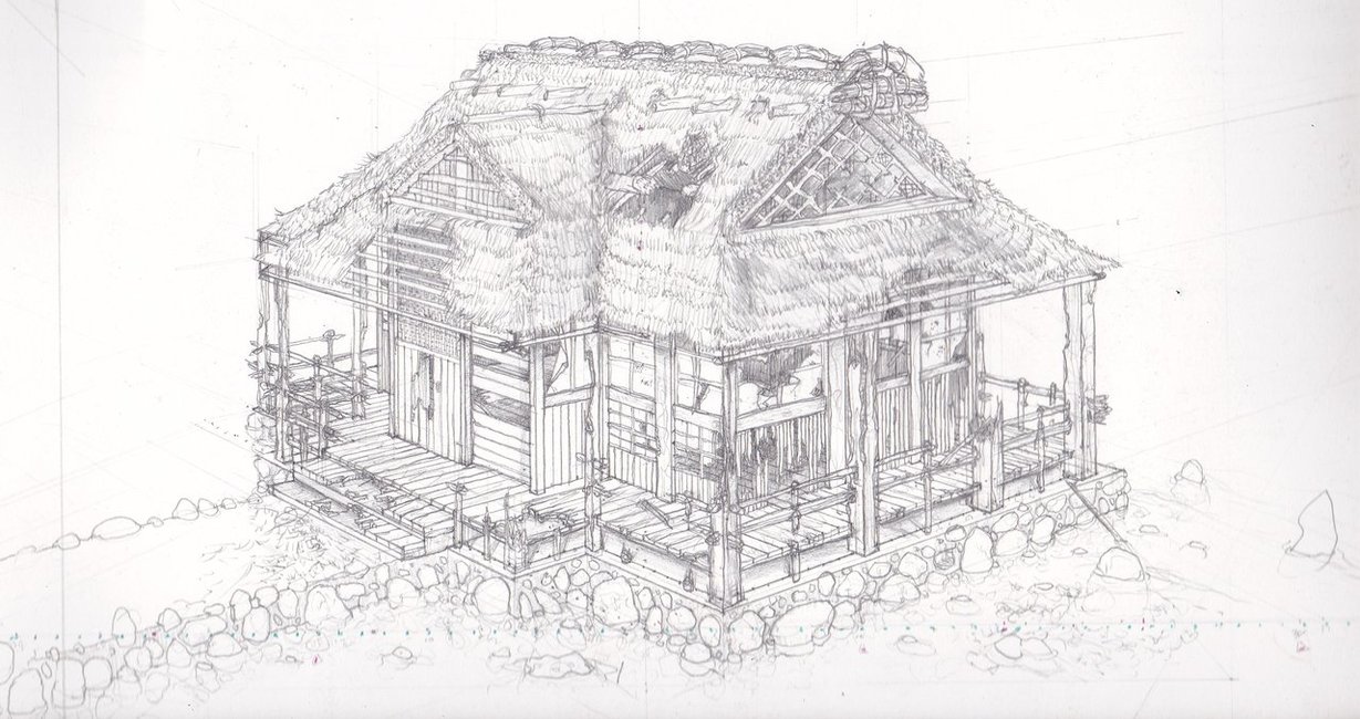 1229x650 Traditional Japanese House Drawing - Japanese House Sketch