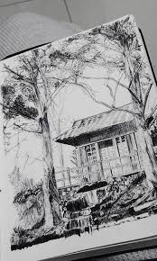 174x290 Ink Japanese Sketch Garden Drawing Pictures - Japanese House Sketch