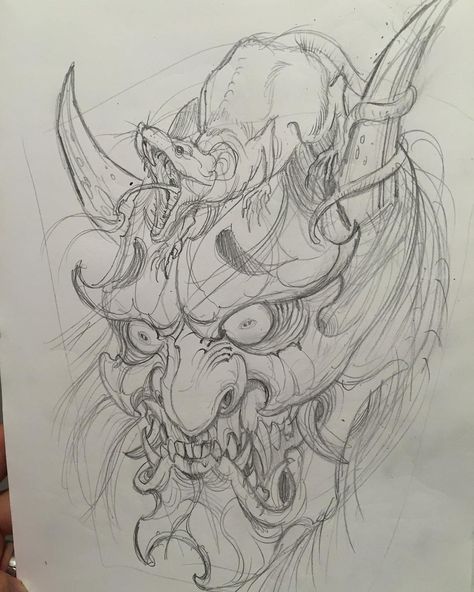 474x592 First Draft For A Backjob Idea - Japanese Mask Sketch