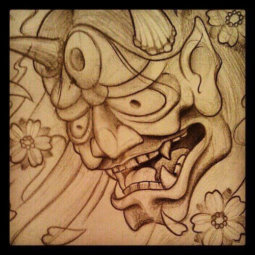500x500 Japanese Mask Sketch By Spiro Please Do Not Reproduce. Www - Japanese Mask Sketch