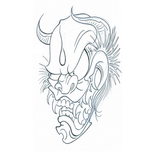 500x500 Collection Of Japanese Devil Mask Drawing High Quality, Free - Japanese Mask Sketch