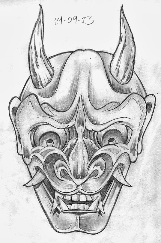 537x810 Tattoo Sketch A Day Japanese Masks September 15th - Japanese Mask Sketch