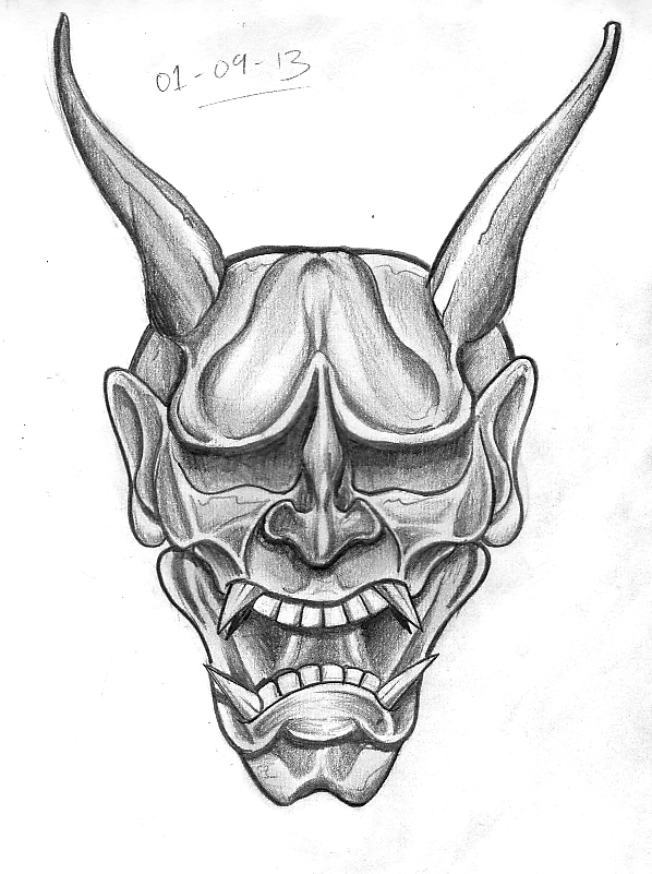 598x801 Tattoo Sketch A Day Japanese Masks September 1st - Japanese Mask Sketch