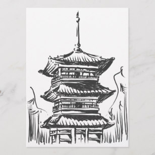 307x307 Japanese Temple Pagoda Sketch Gifts On Zazzle - Japanese Pagoda Sketch