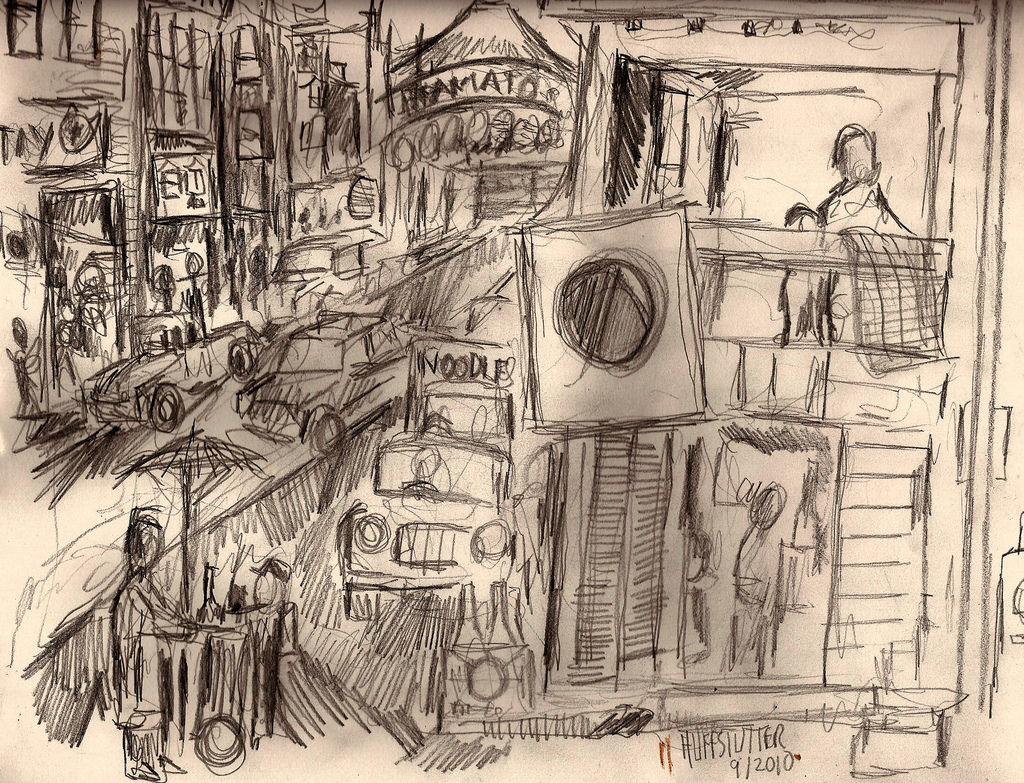 1024x783 Japanese Sketches From Memory Yamato Street Scene 1961 - Japanese Sketches