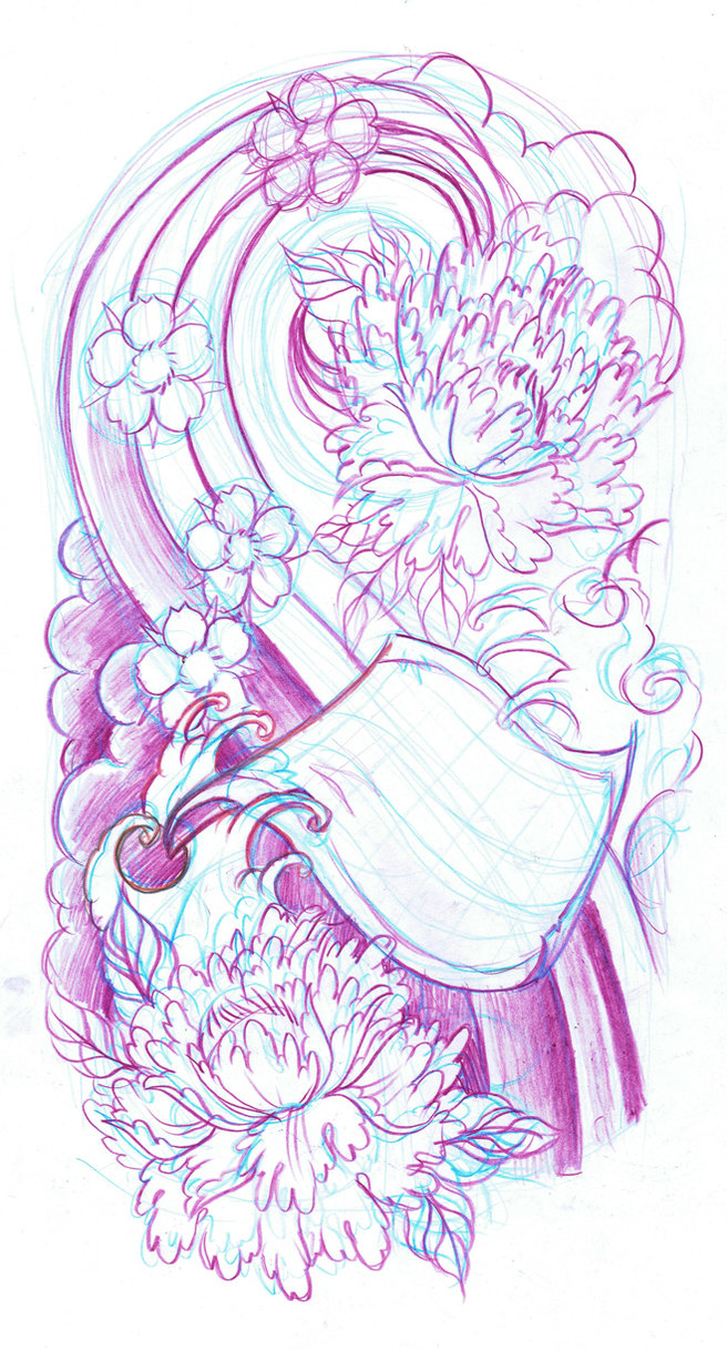 656x1217 Japanese Sleeve Sketch By Wildthingstattoo - Japanese Tattoo Sketch