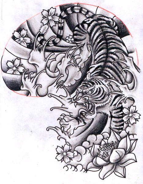 467x600 12oct2011 Oriental Inspired Tiger Half Sleeve Design Animal - Japanese Tattoo Sketch