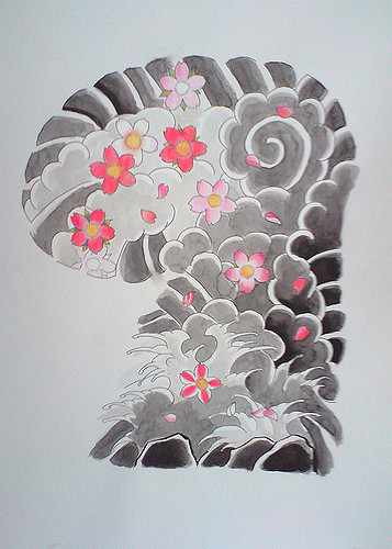 357x500 Japanese Tattoo Flash, Sakuras, Tattoo Sketch Traditional - Japanese Tattoo Sketch